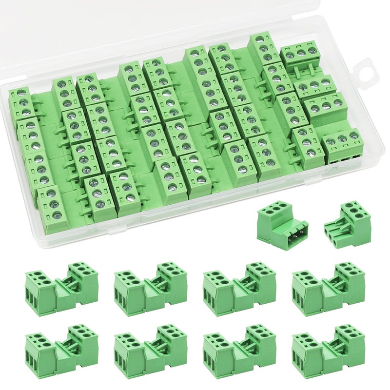 Tugermoola 20 Sets 3Pin Screw Terminal Block Connector Assortment Kit 5.08mm Pitch PCB 3Pin Connectors for 24-12AWG Cable OLA007-3PIN - Image 1